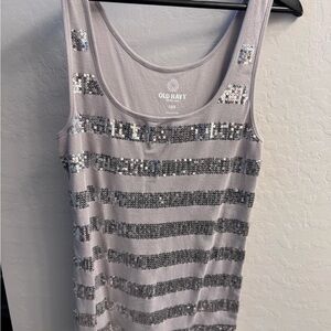 Old Navy Gray Sequin Striped Women's Tank Top